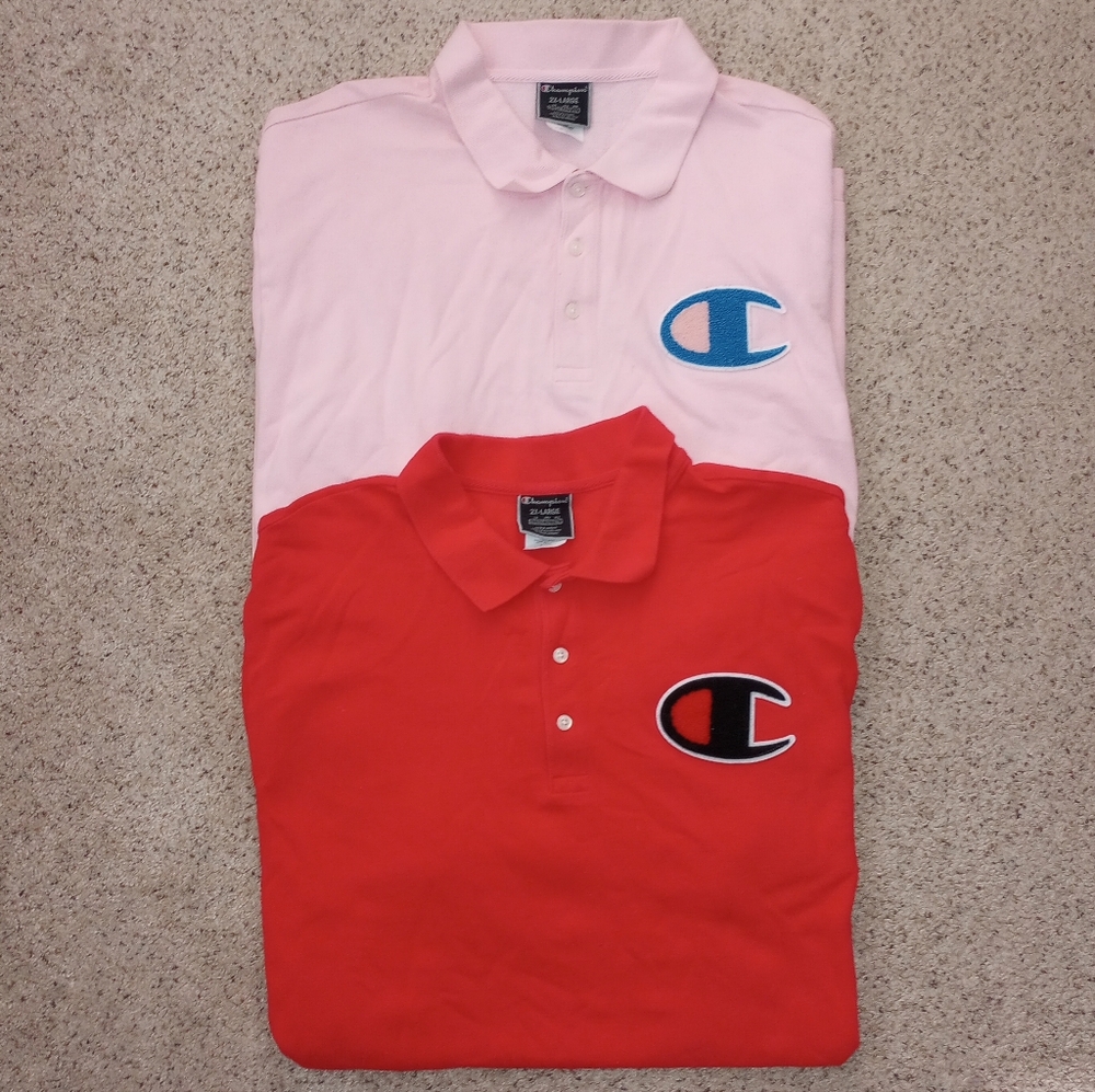2 Pink And Red Champion Polos Size 2XL